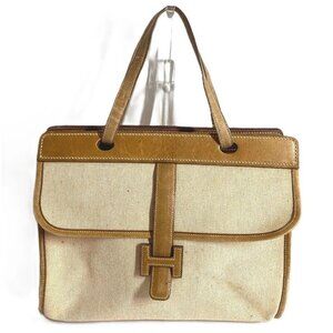 HERMES vintage Gard H logo Bag Tote Bag Hand Bag Leather/Canvas Beige